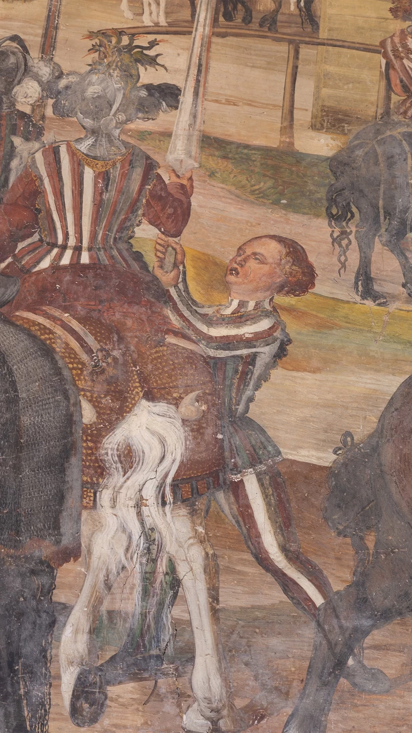 Il Romanino-412-Malpaga, castello - Visita di re Cristiani I di Danimarca - sala d'onore - dettaglio 1